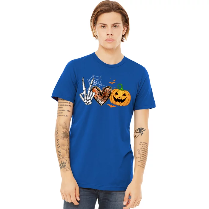 Peace Love Pumpkin Skeleton Halloween Costume Gift Premium T-Shirt