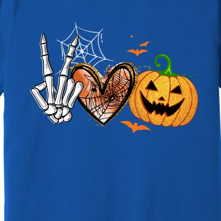 Peace Love Pumpkin Skeleton Halloween Costume Gift Premium T-Shirt