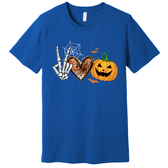 Peace Love Pumpkin Skeleton Halloween Costume Gift Premium T-Shirt