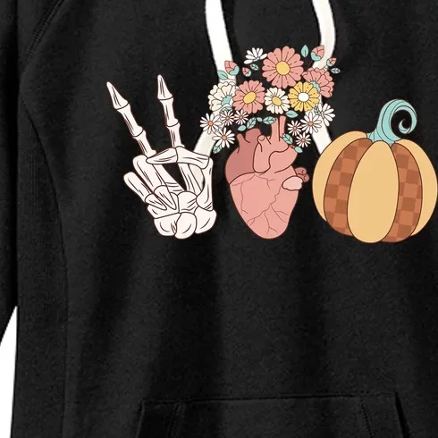 Peace Love Pumpkin Skeleton Halloween Costume Great Gift Women's Fleece Hoodie