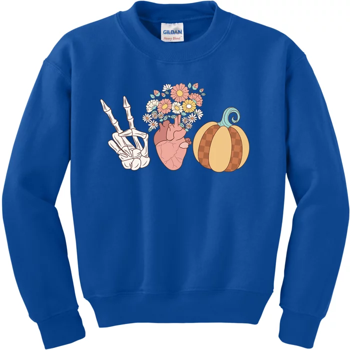 Peace Love Pumpkin Skeleton Halloween Costume Great Gift Kids Sweatshirt