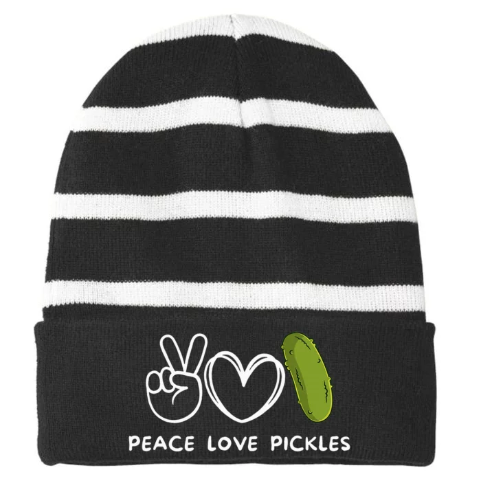 Peace Love Pickles Retro Pickles Lover Food Lover Striped Beanie with Solid Band