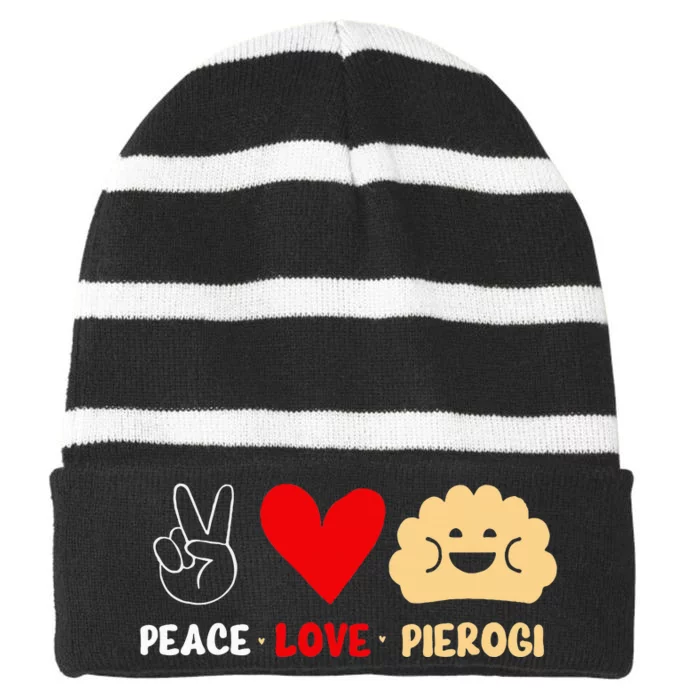 Peace Love Pierogi Striped Beanie with Solid Band