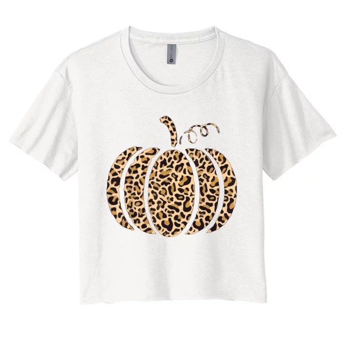 Pumpkin Leopard Print Cheetah Fall Graphic Thanksgiving Women's Crop Top Tee