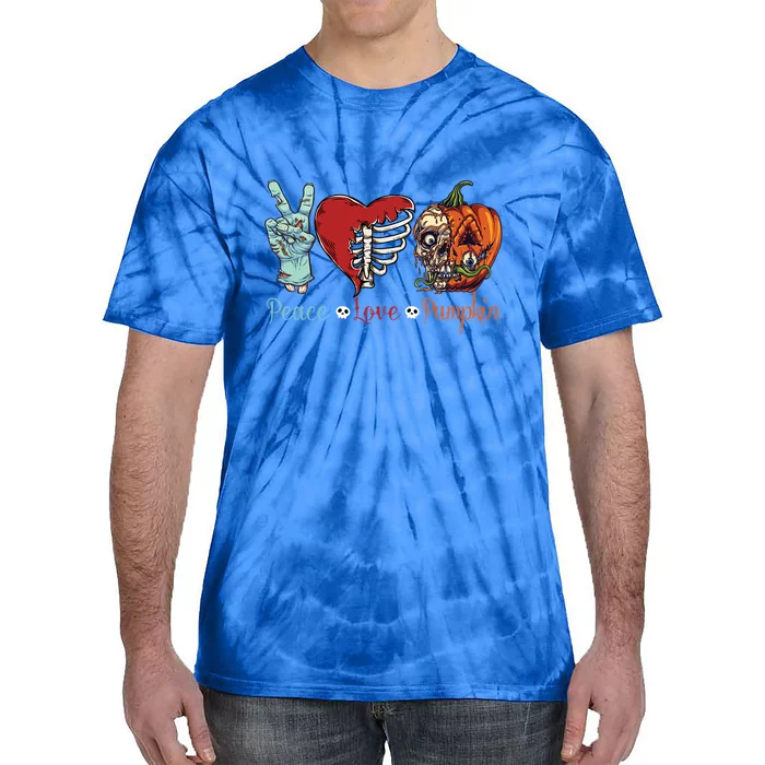 Peace Love Pumpkin Gift Funny Hand Skeleton Pumpkin Party Gift Tie-Dye T-Shirt