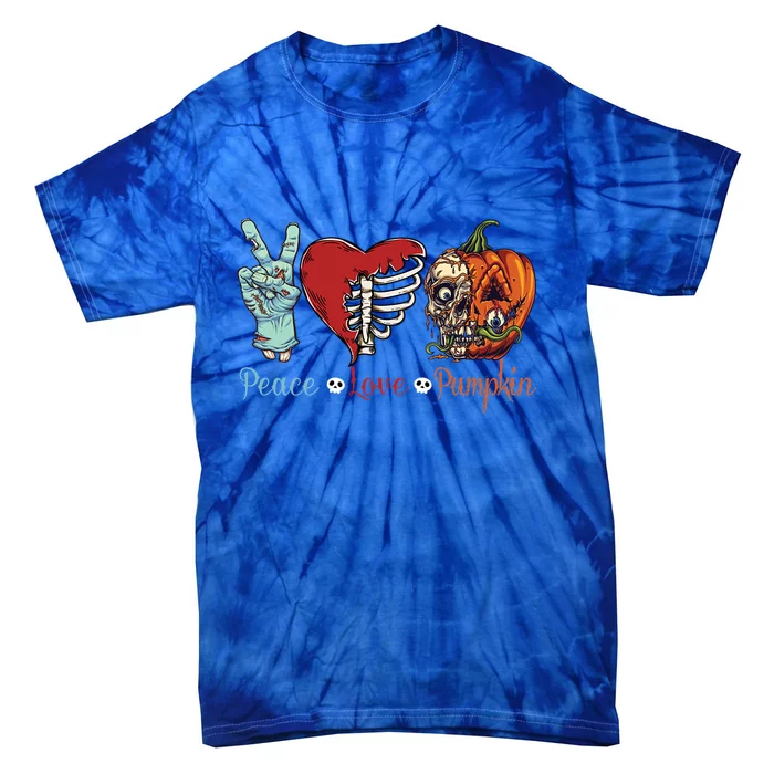 Peace Love Pumpkin Gift Funny Hand Skeleton Pumpkin Party Gift Tie-Dye T-Shirt