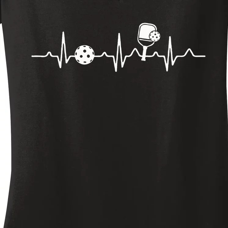 Pickleball lovers players heartbeat pickleball fan funny Women's V-Neck T-Shirt