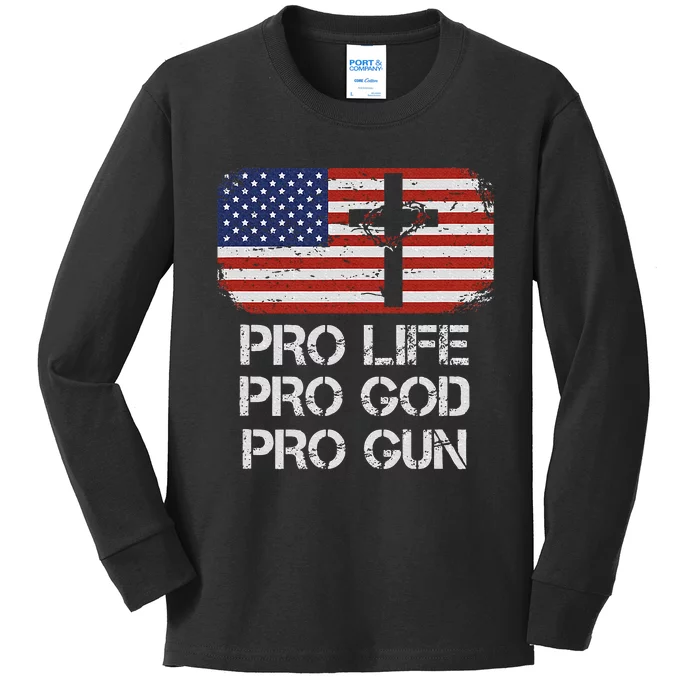 Pro Life Pro God Pro Gun Conservative Kids Long Sleeve Shirt