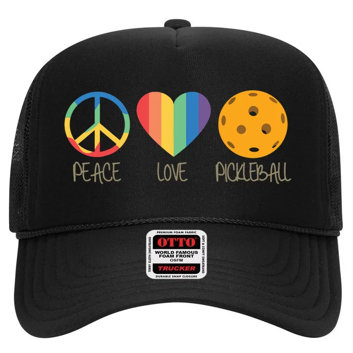 Peace Love Pickleball High Crown Mesh Trucker Hat