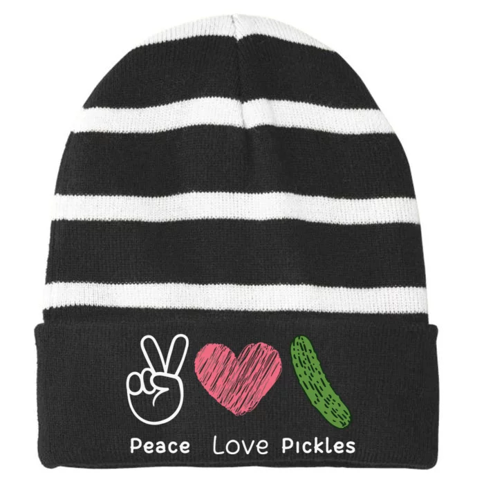 Peace Love Pickles Retro Pickles Lover Food Lover Striped Beanie with Solid Band