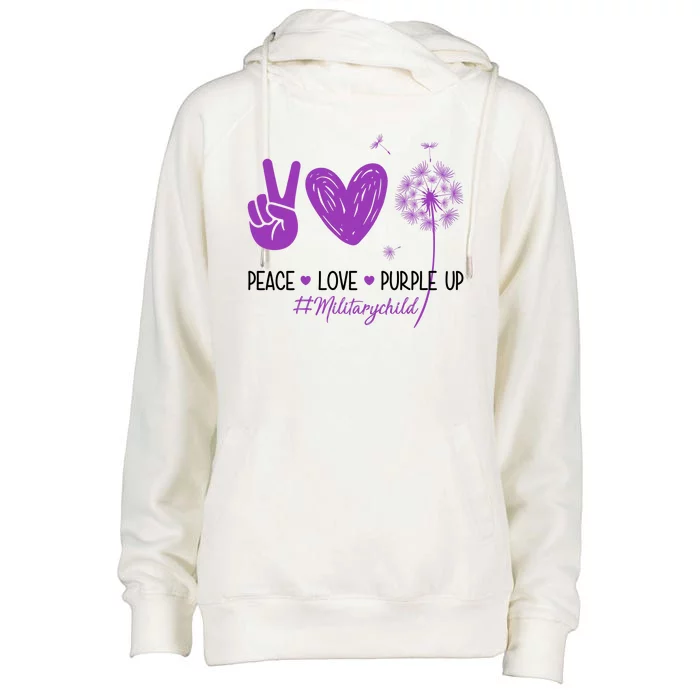 Peace Love Purple Up Military Child Womens Funnel Neck Pullover Hood