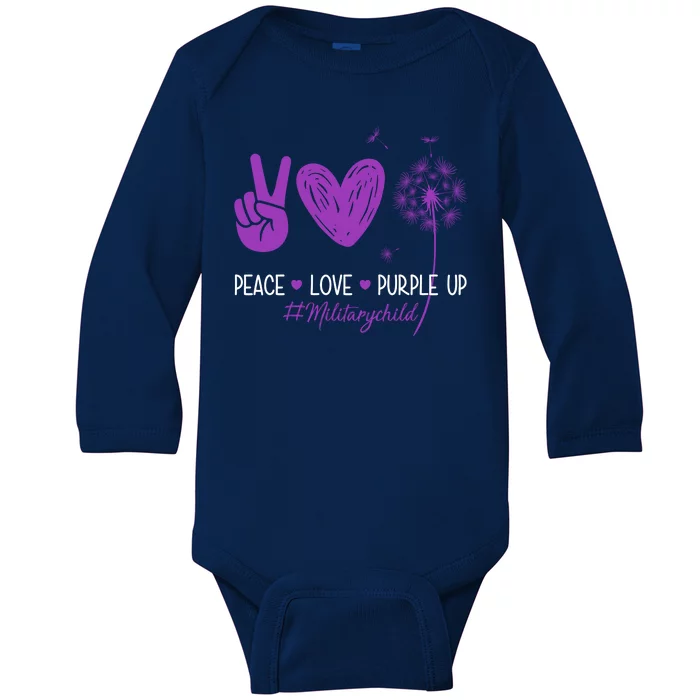 Peace Love Purple Up Military Child Baby Long Sleeve Bodysuit