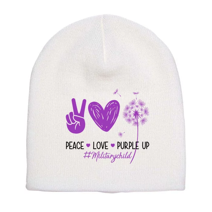 Peace Love Purple Up Military Child Short Acrylic Beanie