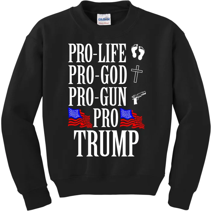 Pro Life Pro God Pro Gun Pro Trump Kids Sweatshirt