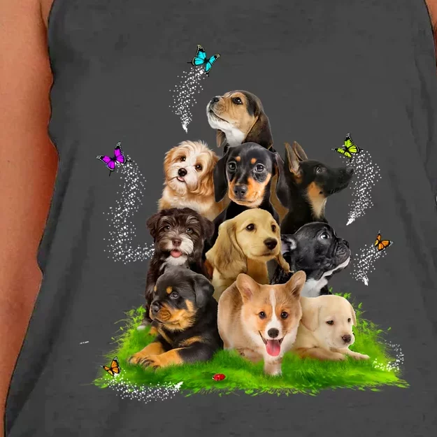 Puppy Lover Puppy Pile Cute Puppy Dog Lover Dog Women's Knotted Racerback Tank