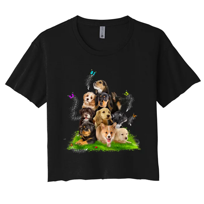 Puppy Lover Puppy Pile Cute Puppy Dog Lover Dog Women's Crop Top Tee