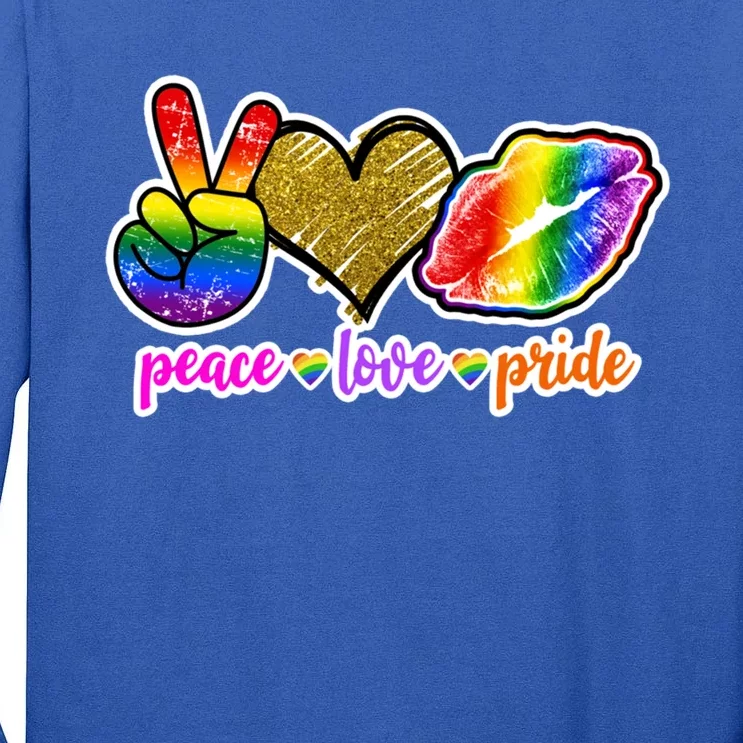 Peace Love Pride Gay Pride Colorful Lips Lgbtq Rainbow Gift Cool Gift Tall Long Sleeve T-Shirt