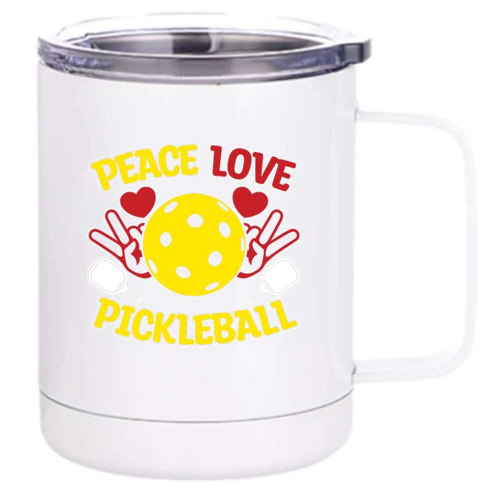 Peace Love Pickleball Sport Gift Pickleball Player Front & Back 12oz Stainless Steel Tumbler Cup