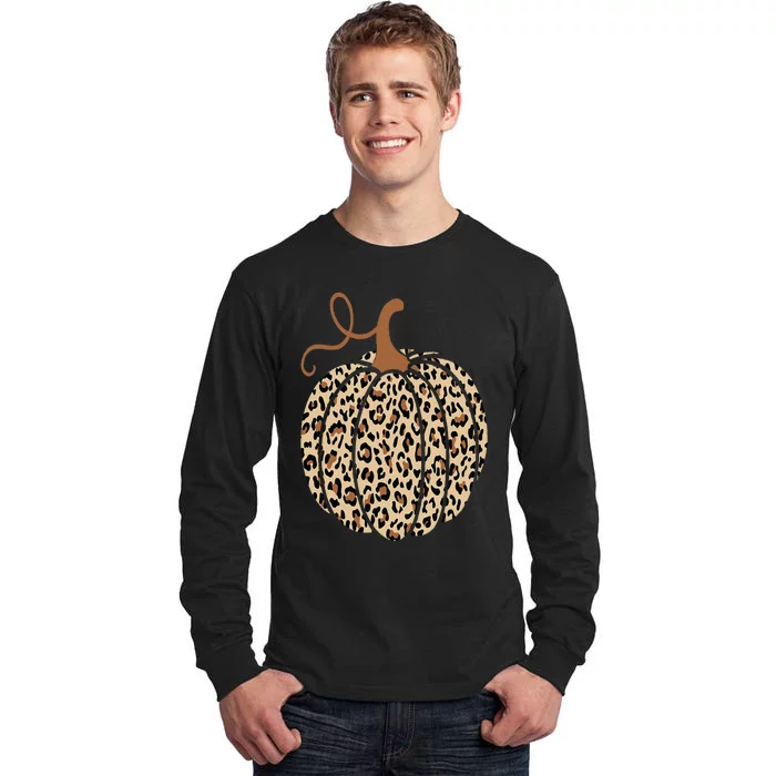 Pumpkin Leopard Print Cheetah Fall  Thanksgiving Tall Long Sleeve T-Shirt