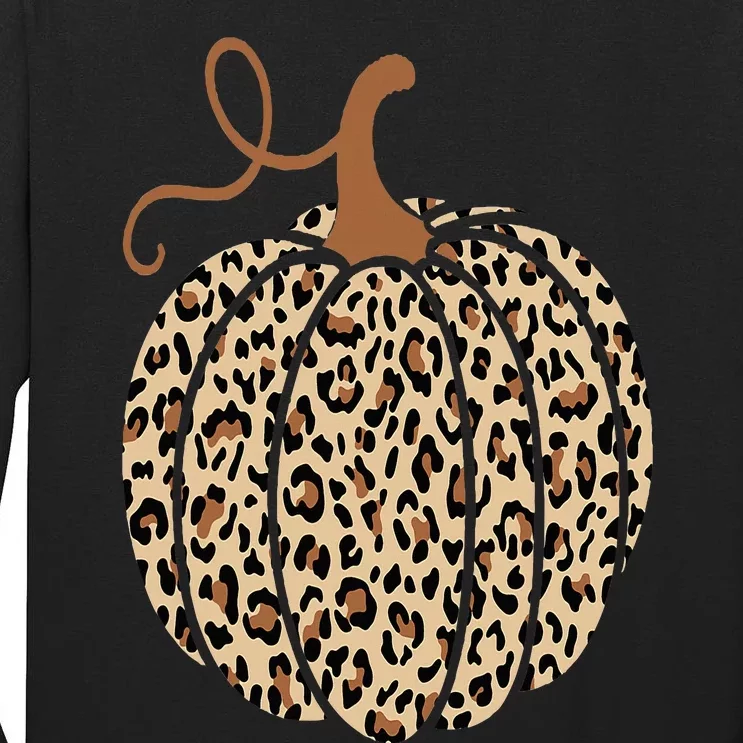 Pumpkin Leopard Print Cheetah Fall  Thanksgiving Tall Long Sleeve T-Shirt