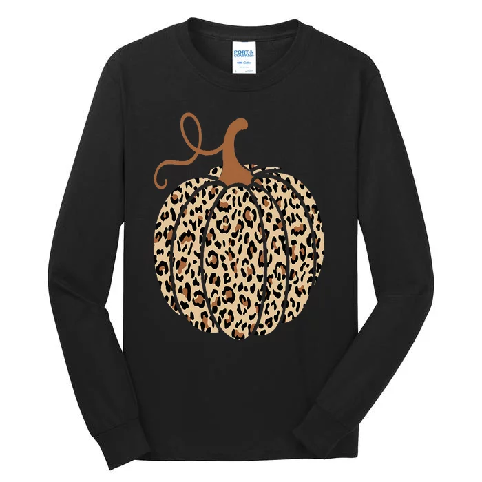 Pumpkin Leopard Print Cheetah Fall  Thanksgiving Tall Long Sleeve T-Shirt