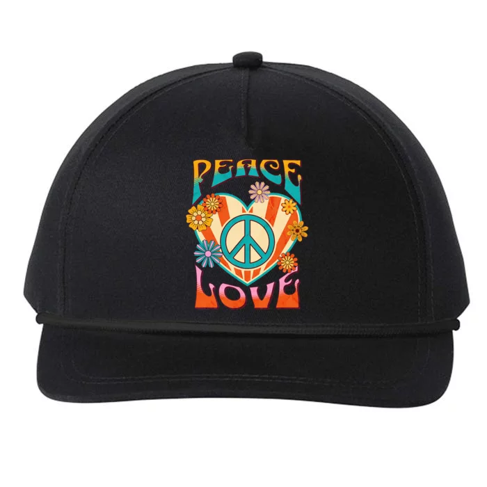 Peace Love Peace Sign 60s 70s Hippie Style Snapback Five-Panel Rope Hat