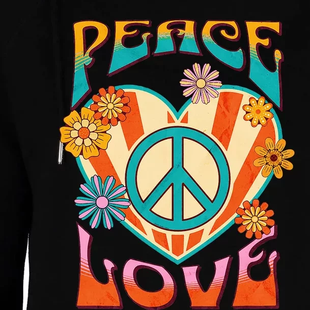 Peace Love Peace Sign 60s 70s Hippie Style Womens Funnel Neck Pullover Hood