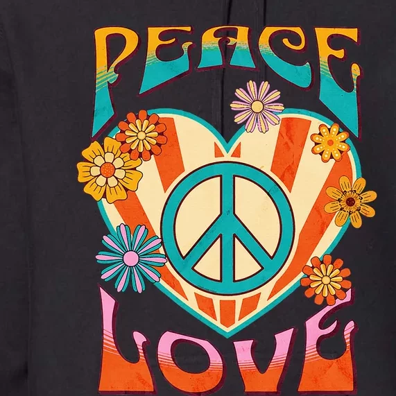 Peace Love Peace Sign 60s 70s Hippie Style Premium Hoodie