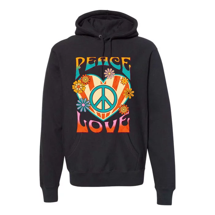 Peace Love Peace Sign 60s 70s Hippie Style Premium Hoodie