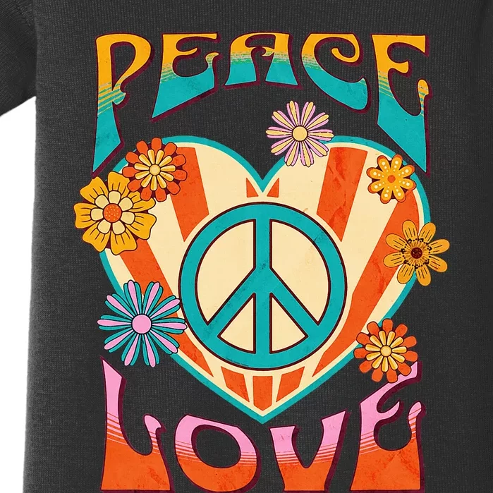 Peace Love Peace Sign 60s 70s Hippie Style Baby Bodysuit