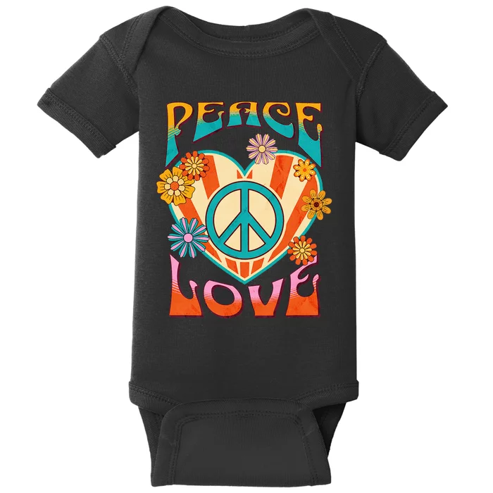 Peace Love Peace Sign 60s 70s Hippie Style Baby Bodysuit