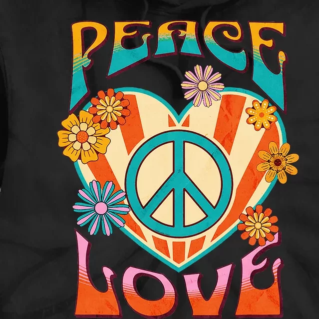 Peace Love Peace Sign 60s 70s Hippie Style Tie Dye Hoodie