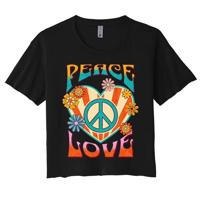 Peace Love Peace Sign 60s 70s Hippie Style Women's Crop Top Tee