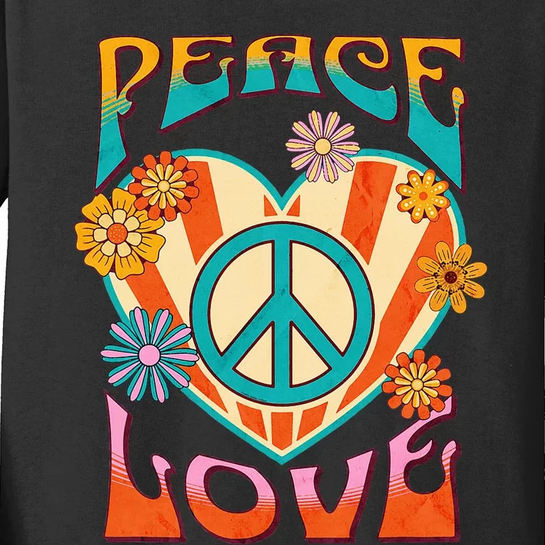 Peace Love Peace Sign 60s 70s Hippie Style Kids Long Sleeve Shirt