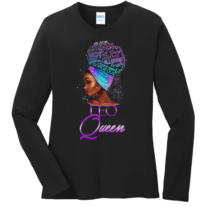 Purple Leo Queen African American Woman July August Birthday Ladies Long Sleeve Shirt