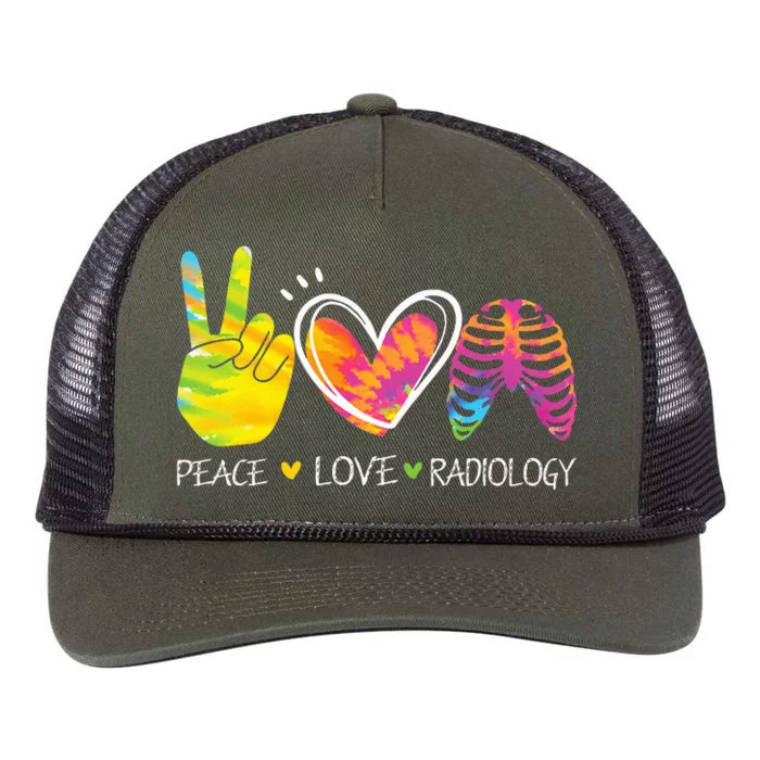 Peace Love Radiology Radiologist Gift X-ray Radiology Tech Retro Rope Trucker Hat Cap