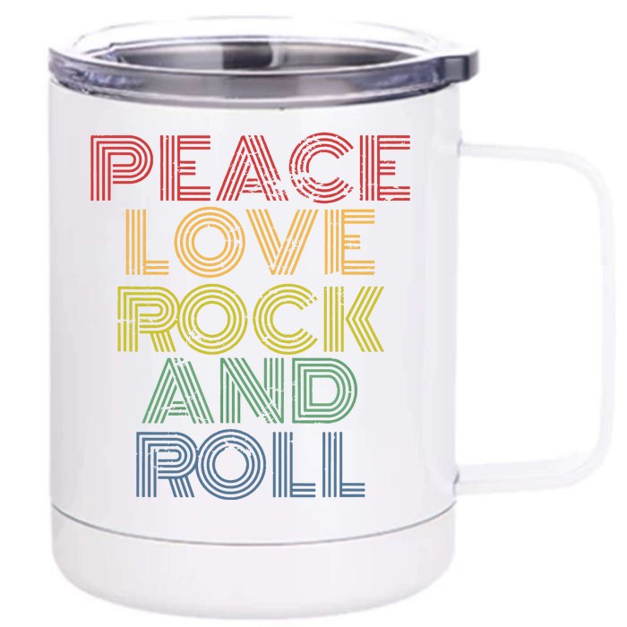 Peace Love Rock And Roll Distressed Rock Concert Front & Back 12oz Stainless Steel Tumbler Cup