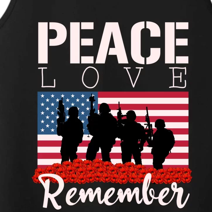 Peace Love Remember Red Poppy Veteran Soldier Memorial Day Cute Gift Performance Tank