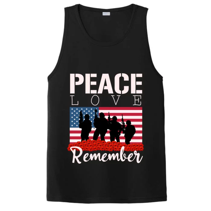 Peace Love Remember Red Poppy Veteran Soldier Memorial Day Cute Gift Performance Tank