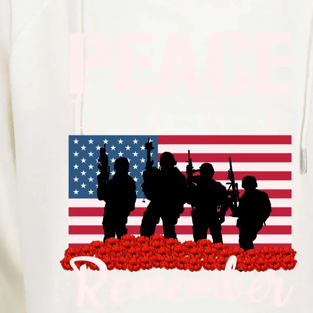 Peace Love Remember Red Poppy Veteran Soldier Memorial Day Cute Gift Womens Funnel Neck Pullover Hood