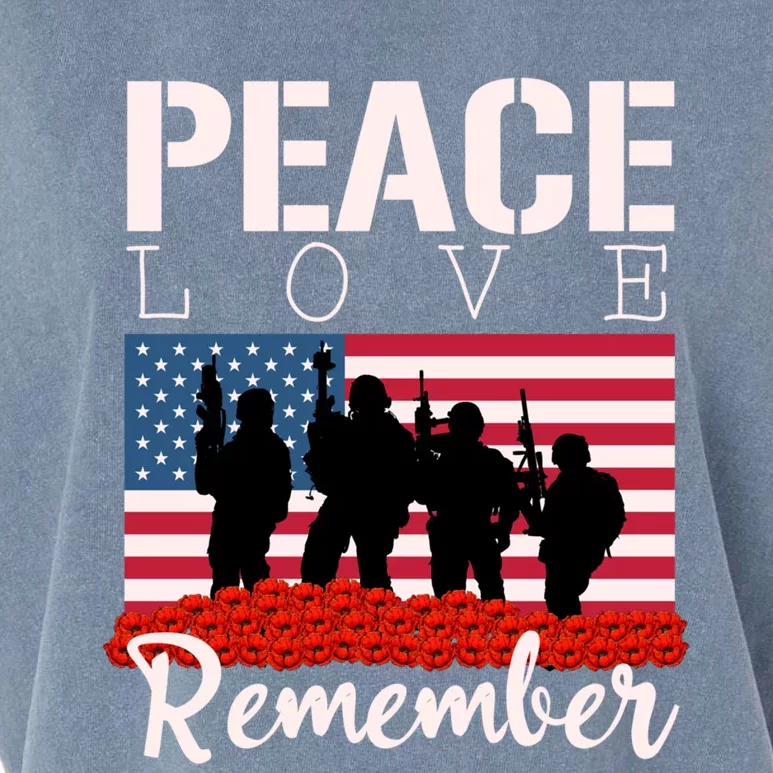 Peace Love Remember Red Poppy Veteran Soldier Memorial Day Cute Gift Garment-Dyed Women's Muscle Tee