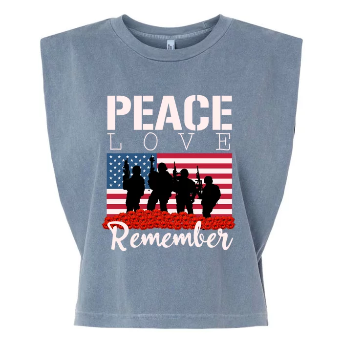 Peace Love Remember Red Poppy Veteran Soldier Memorial Day Cute Gift Garment-Dyed Women's Muscle Tee