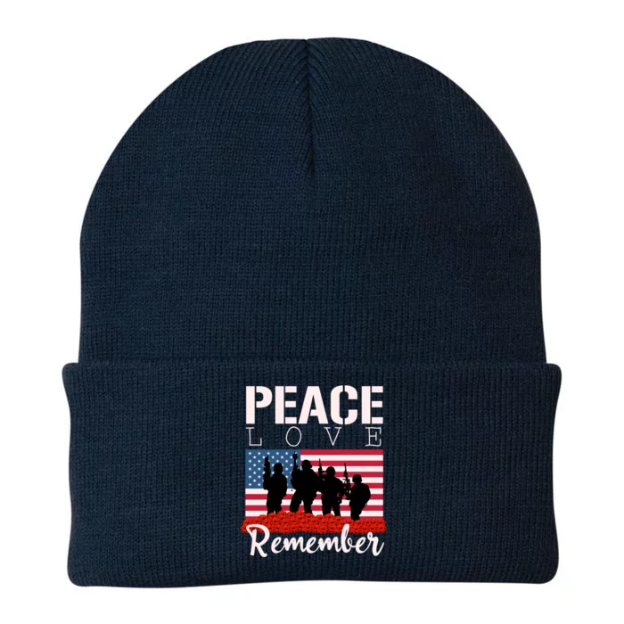 Peace Love Remember Red Poppy Veteran Soldier Memorial Day Cute Gift Knit Cap Winter Beanie