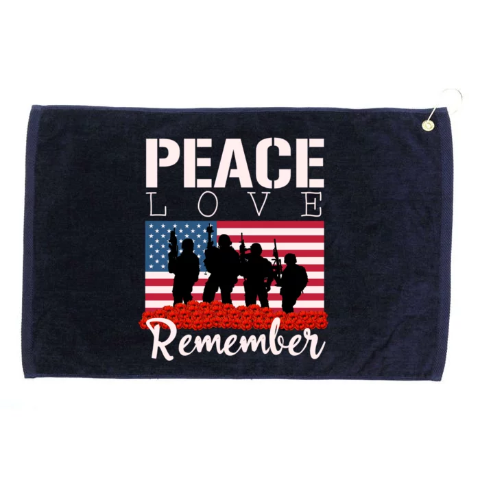 Peace Love Remember Red Poppy Veteran Soldier Memorial Day Cute Gift Grommeted Golf Towel