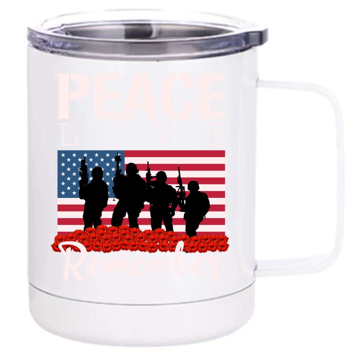 Peace Love Remember Red Poppy Veteran Soldier Memorial Day Cute Gift Front & Back 12oz Stainless Steel Tumbler Cup