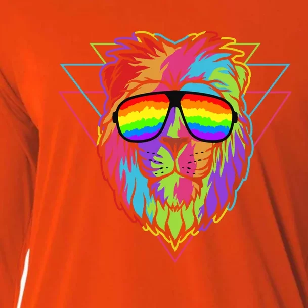 Pride Lgbt Rainbow Lion With Sunglasses Gift Cooling Performance Long Sleeve Crew