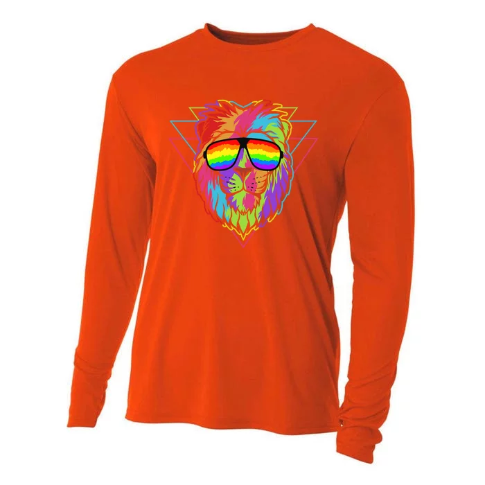 Pride Lgbt Rainbow Lion With Sunglasses Gift Cooling Performance Long Sleeve Crew