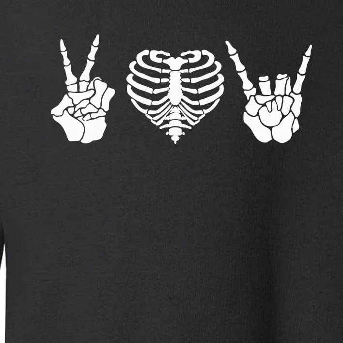 Peace Love Rock & Roll Skeleton Hand Halloween Music Concert Toddler Sweatshirt