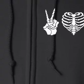 Peace Love Rock & Roll Skeleton Hand Halloween Music Concert Full Zip Hoodie