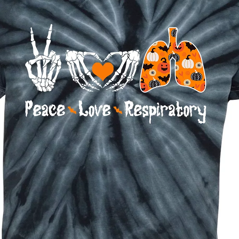 Peace Love Respiratory Therapist Skeleton Halloween Costume Kids Tie-Dye T-Shirt